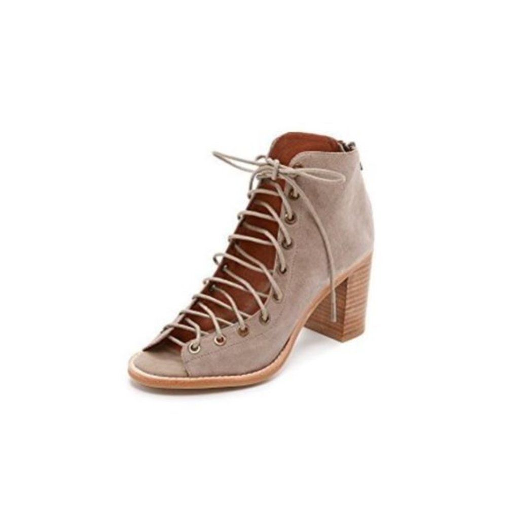 Jeffery Campbell Cors Taupe Suede Lace Peep Toe Booties Size 8